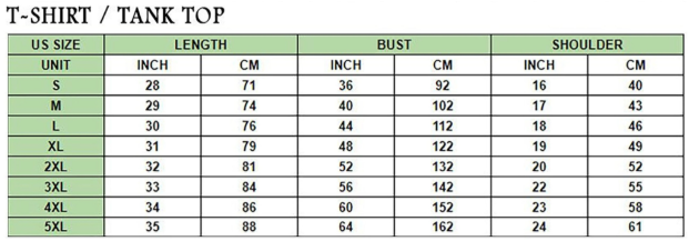 Unisex T-Shirt Size Chart