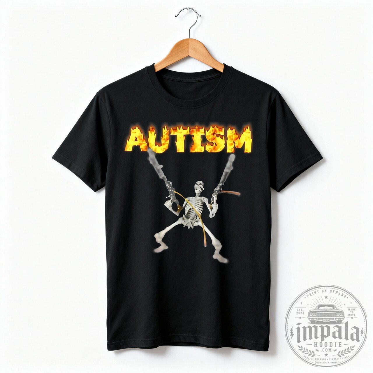 Autism Skeleton Fire Graphic T-Shirt