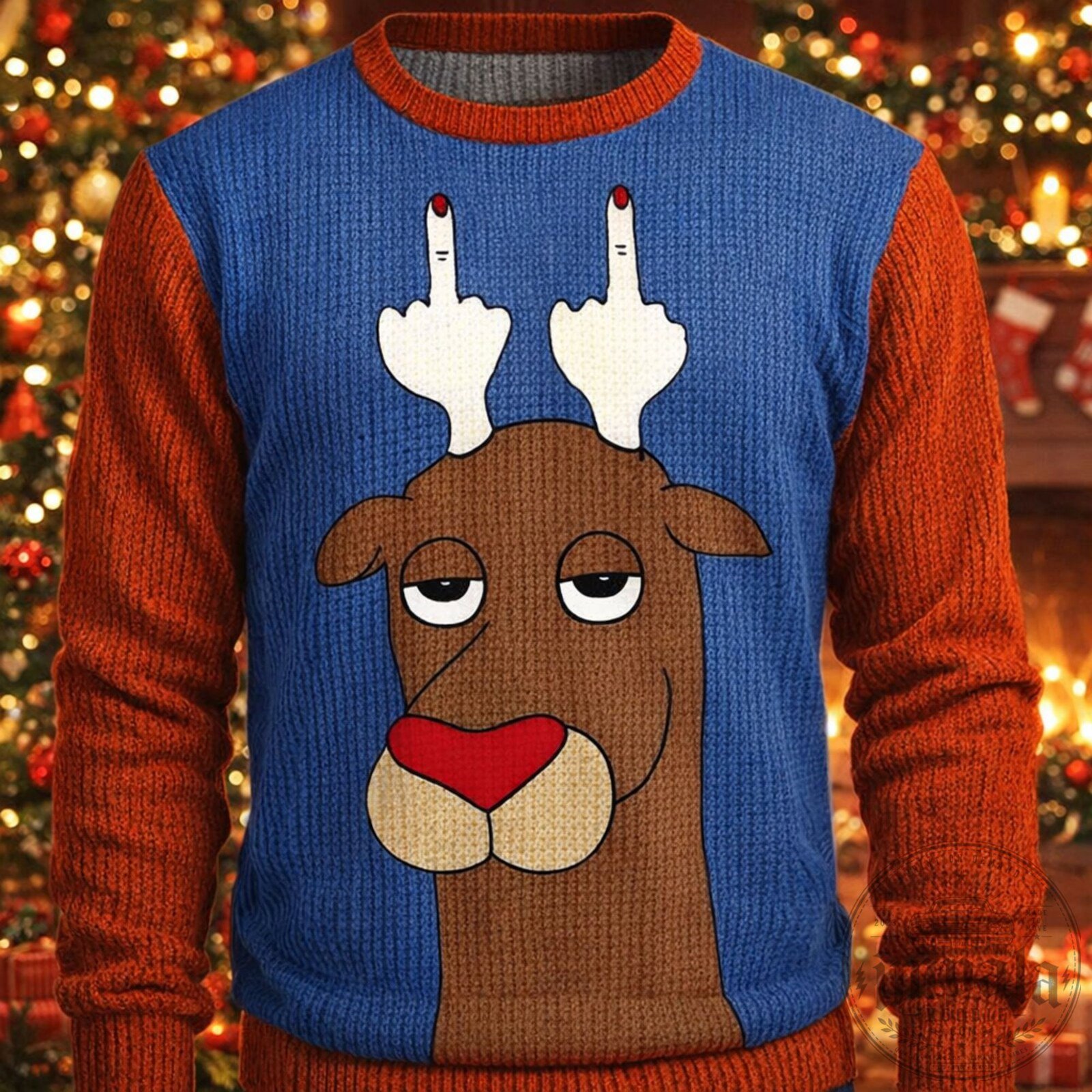 Christmas Reindeer Flipping Horn Ugly Sweater