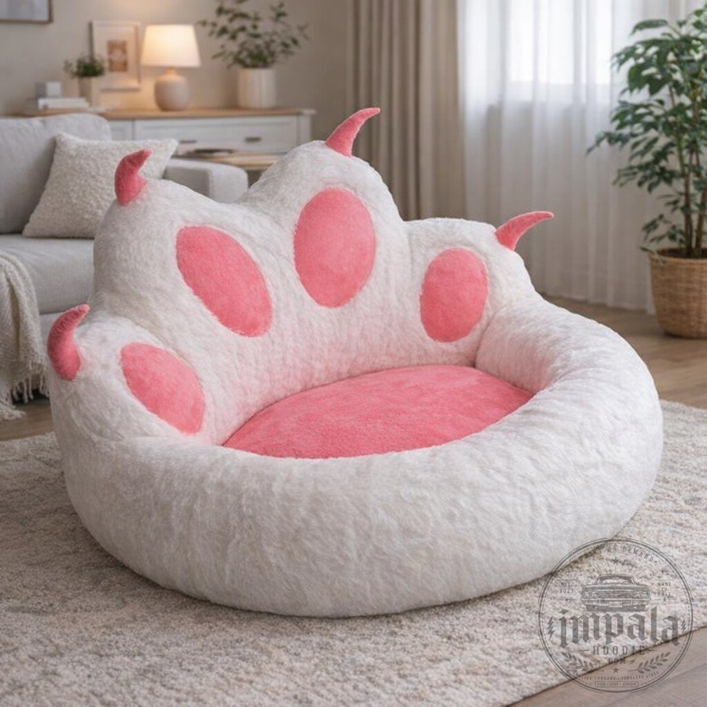 Cute Pink Cat Paw Cozy Plush Pet Bed