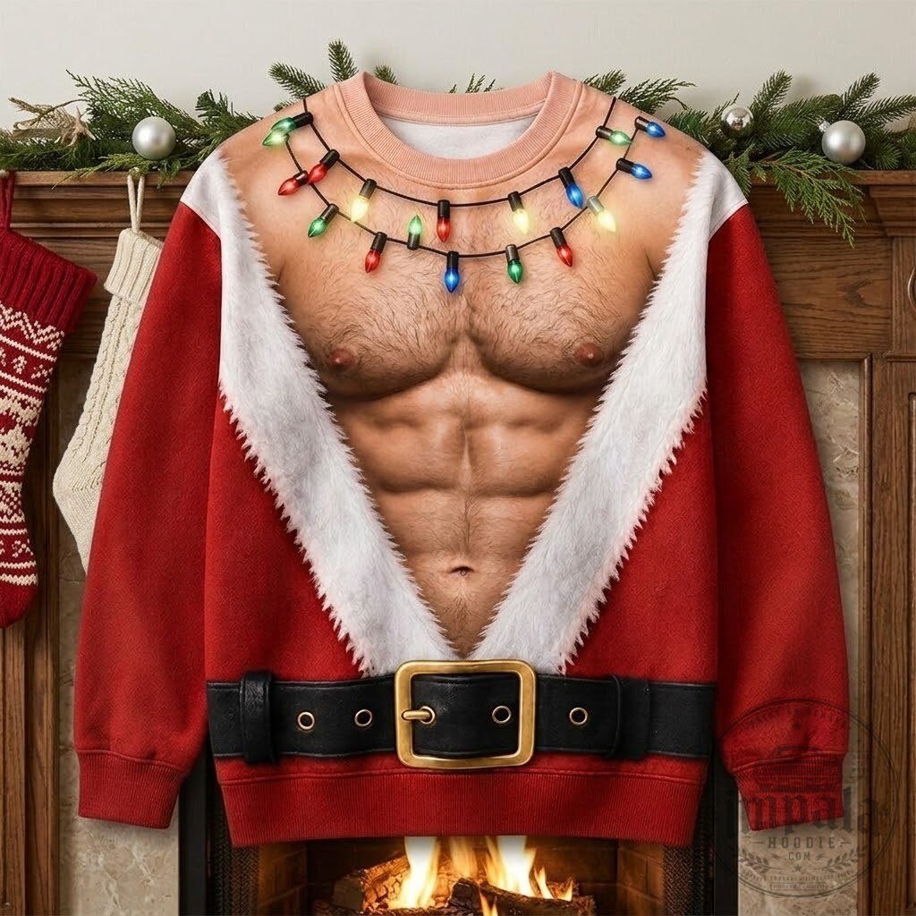 Funny Hairy Muscle Body Santa Christmas Sweater