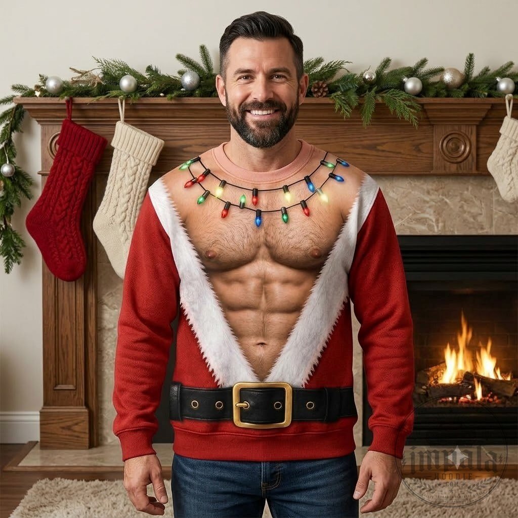 Funny Hairy Muscle Body Santa Christmas Sweater 8 Funny Hairy Muscle Body Santa Christmas Sweater