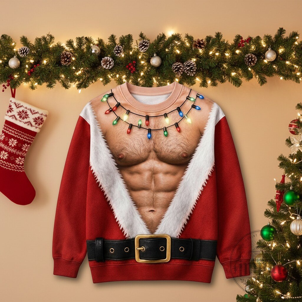 Funny Hairy Muscle Body Santa Christmas Sweater 9 Funny Hairy Muscle Body Santa Christmas Sweater