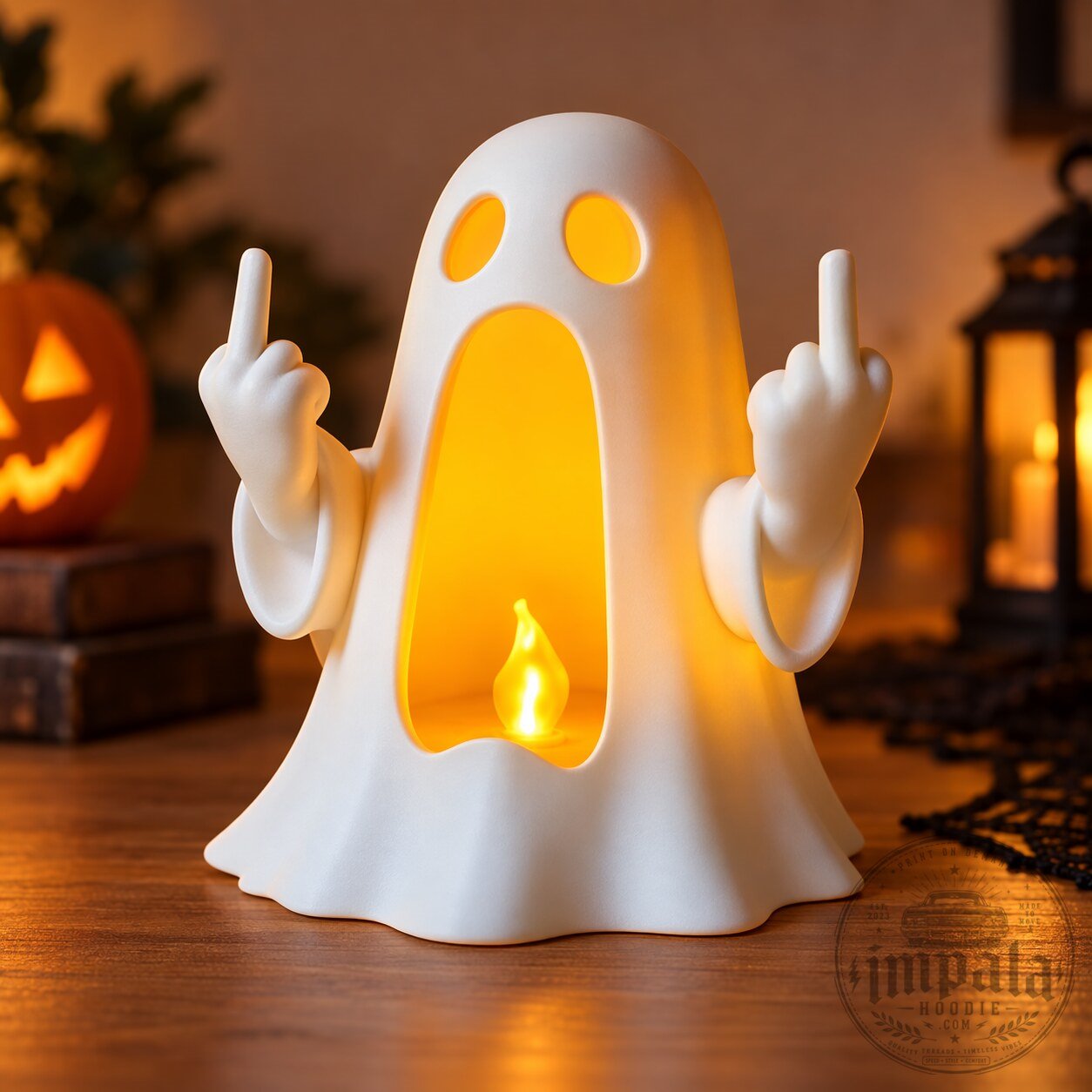 Funny Middle Finger Screaming Ghost Lamp Halloween Decor