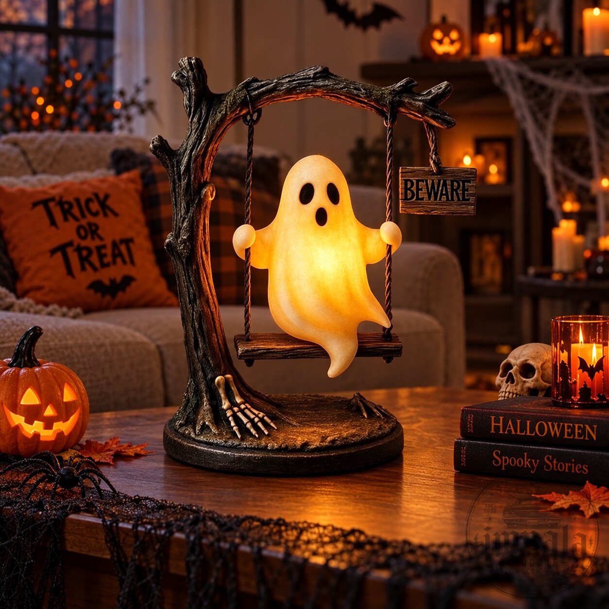 Ghost On Swing Halloween Lamp Decor Night Light