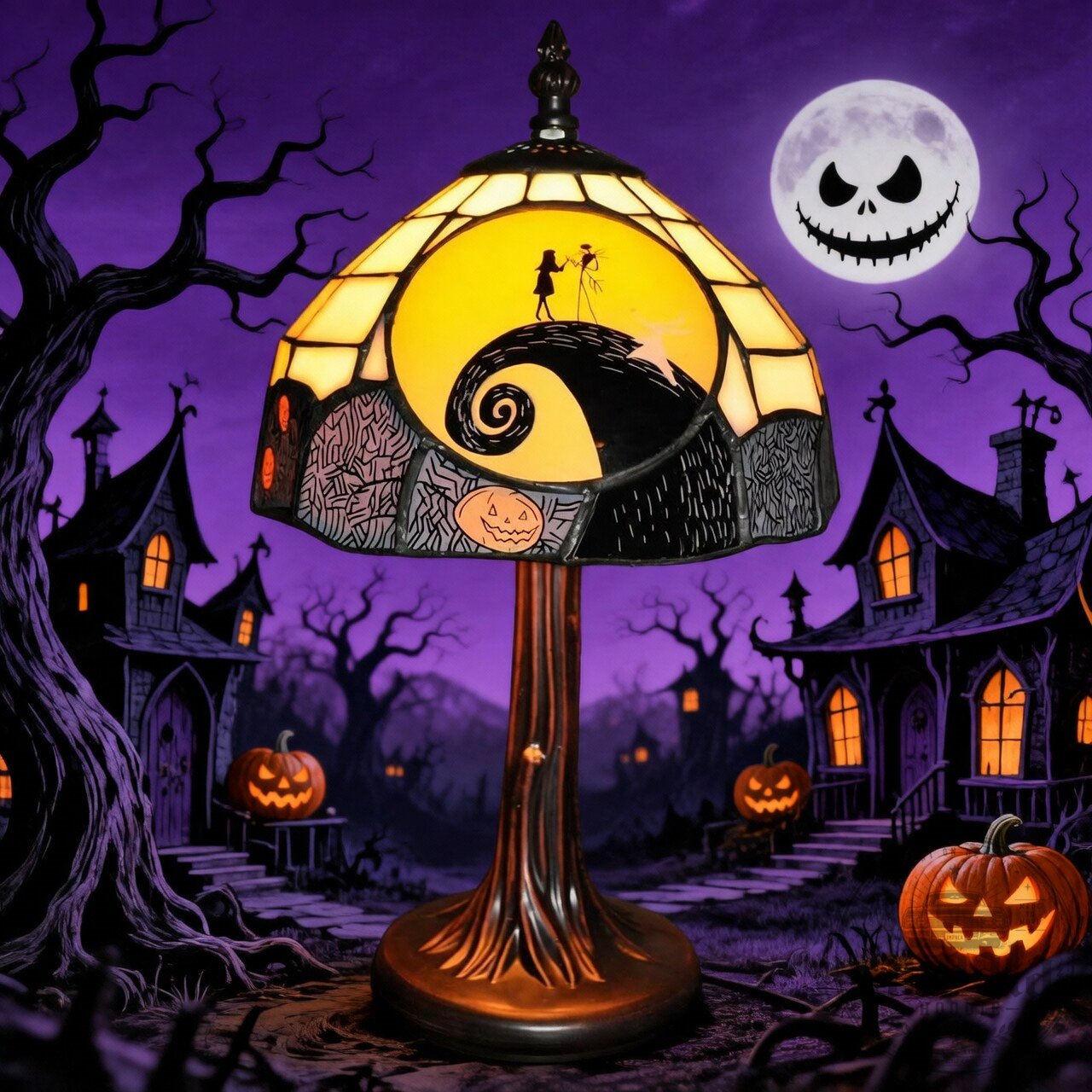 Jack & Sally The Nightmare Before Christmas Stained Glass Lamp