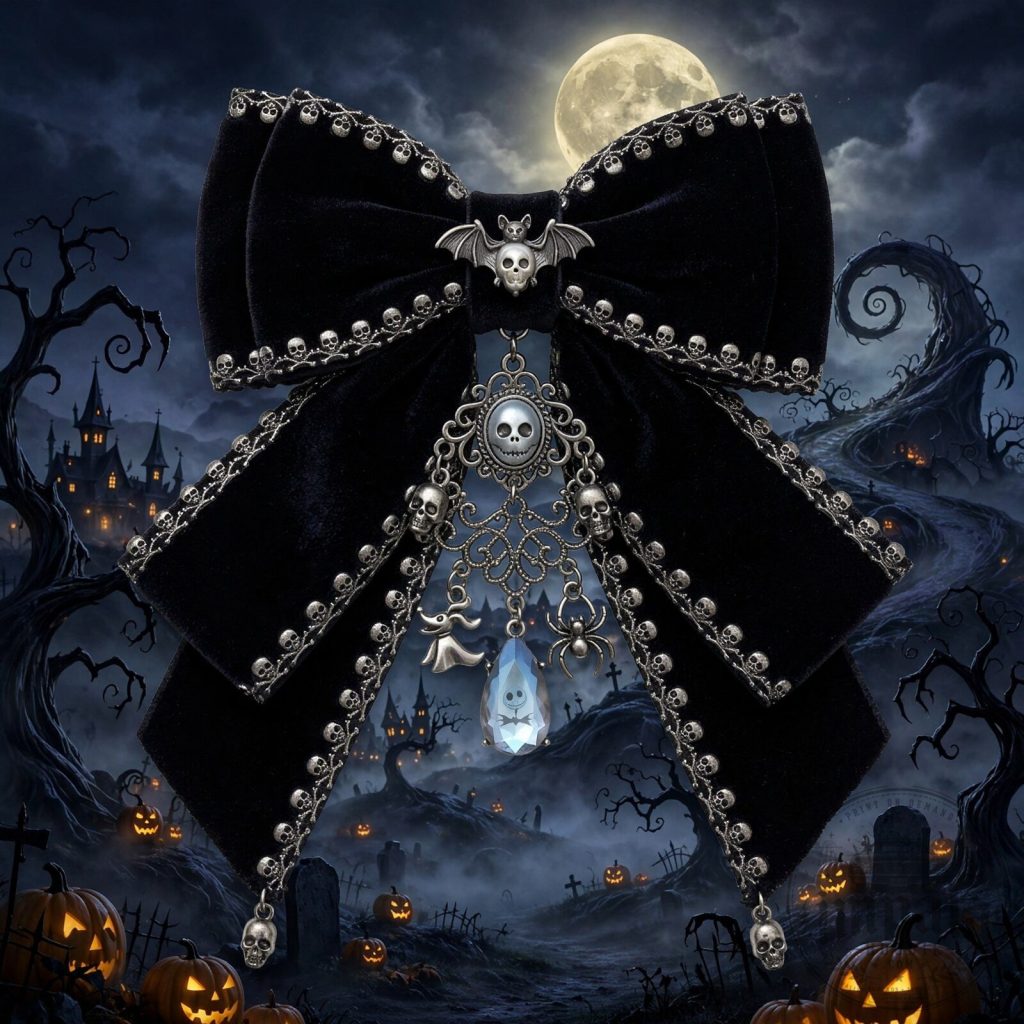 "Top 5 Unique Gifts for Halloween and Christmas Enthusiasts 2023" 1 The Nightmare Before Christmas Inspired Gothic Skull Hair Bow