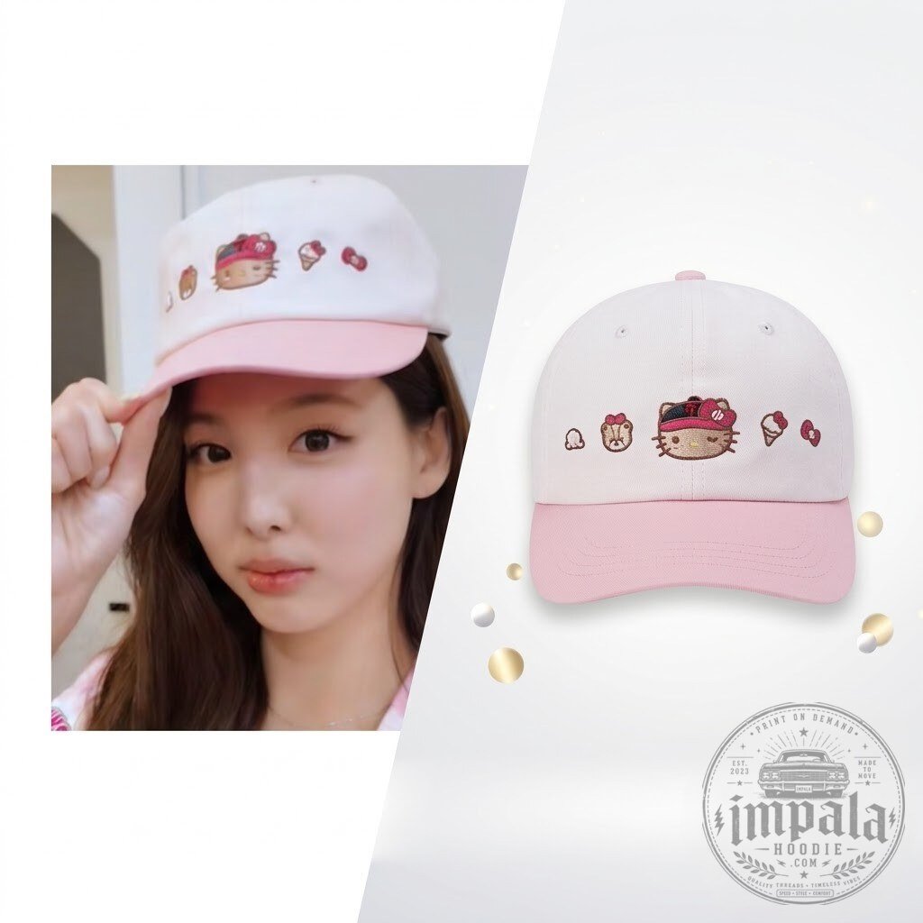 TWICE Nayeon Cute Pink Hello Kitty Embroidered Baseball Cap