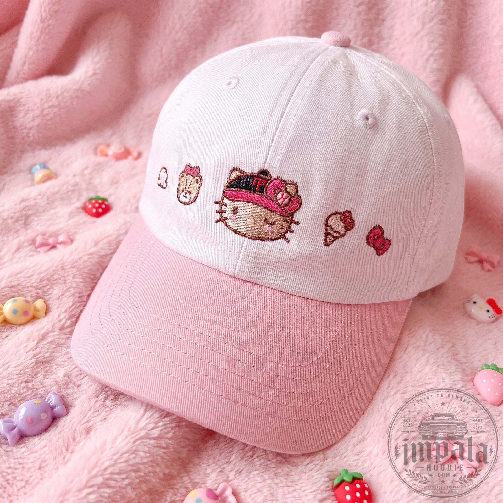TWICE Nayeon Cute Pink Hello Kitty Embroidered Baseball Cap 8 TWICE Nayeon Cute Pink Hello Kitty Embroidered Baseball Cap